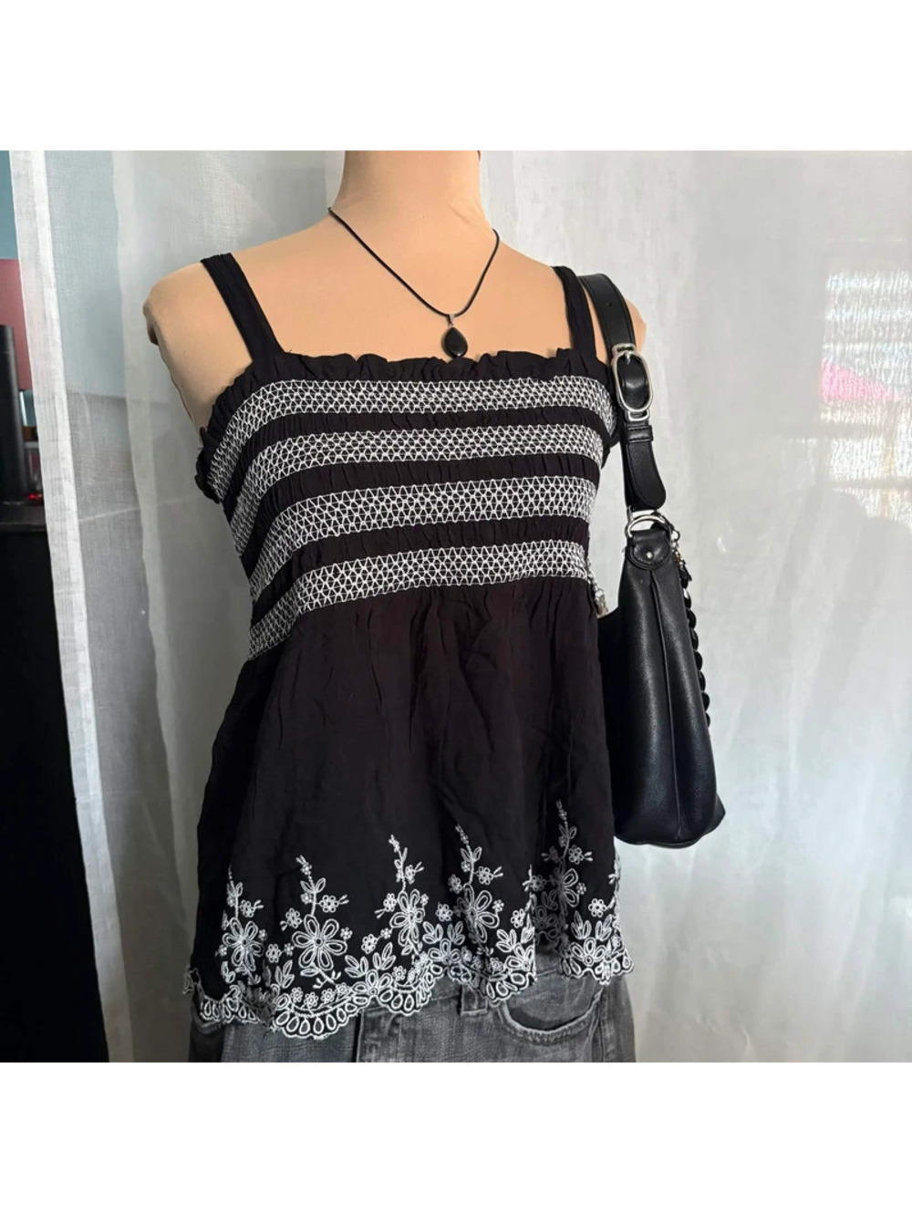 black & white babydoll tank top